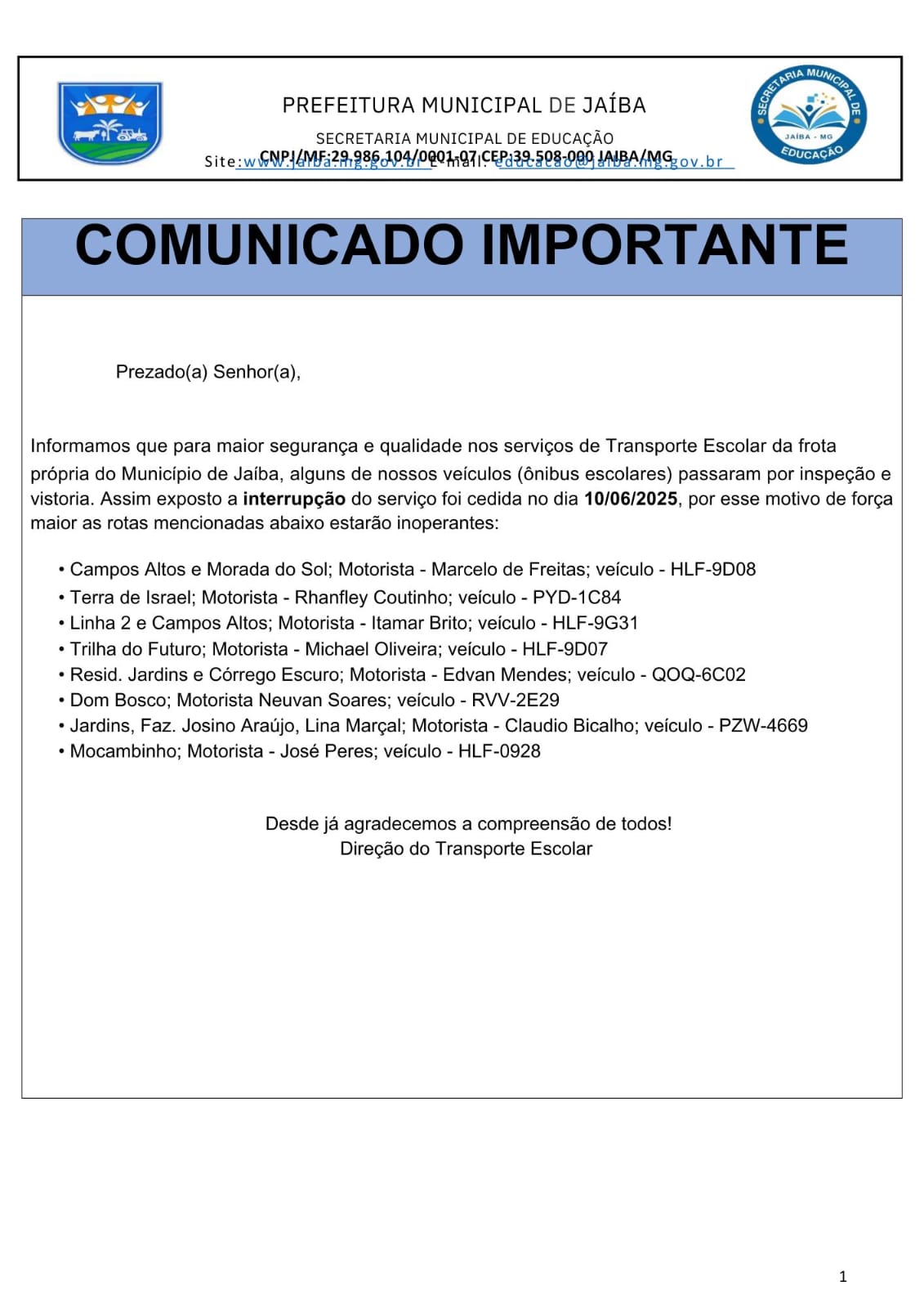 Educação de Jaíba em colapso: transporte escolar irregular e suspensão de linhas prejudicam alunos