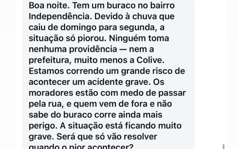 DENUNCIA: Moradores denunciam buraco perigoso no bairro Independência, em Jaíba