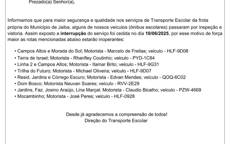 Educação de Jaíba em colapso: transporte escolar irregular e suspensão de linhas prejudicam alunos